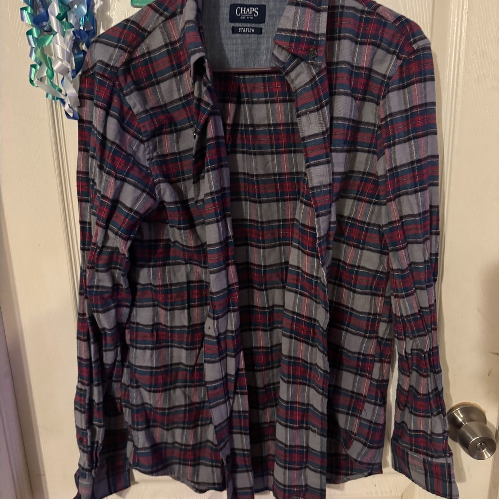 Chaps Men's Red and Blue Plaid Shirt Jacket